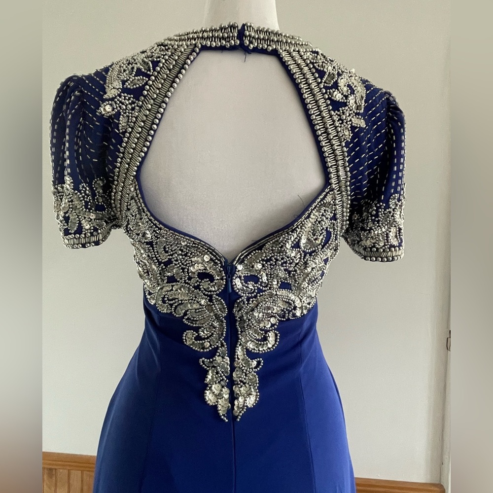 Vintage Gown, Midnight Blue with Silver Sequins and Beads - Picture 4 of 16